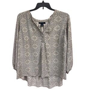 Faith & Zoe Women's 1X Multicolor Geometric V-Neck Blouse Long Sleeve